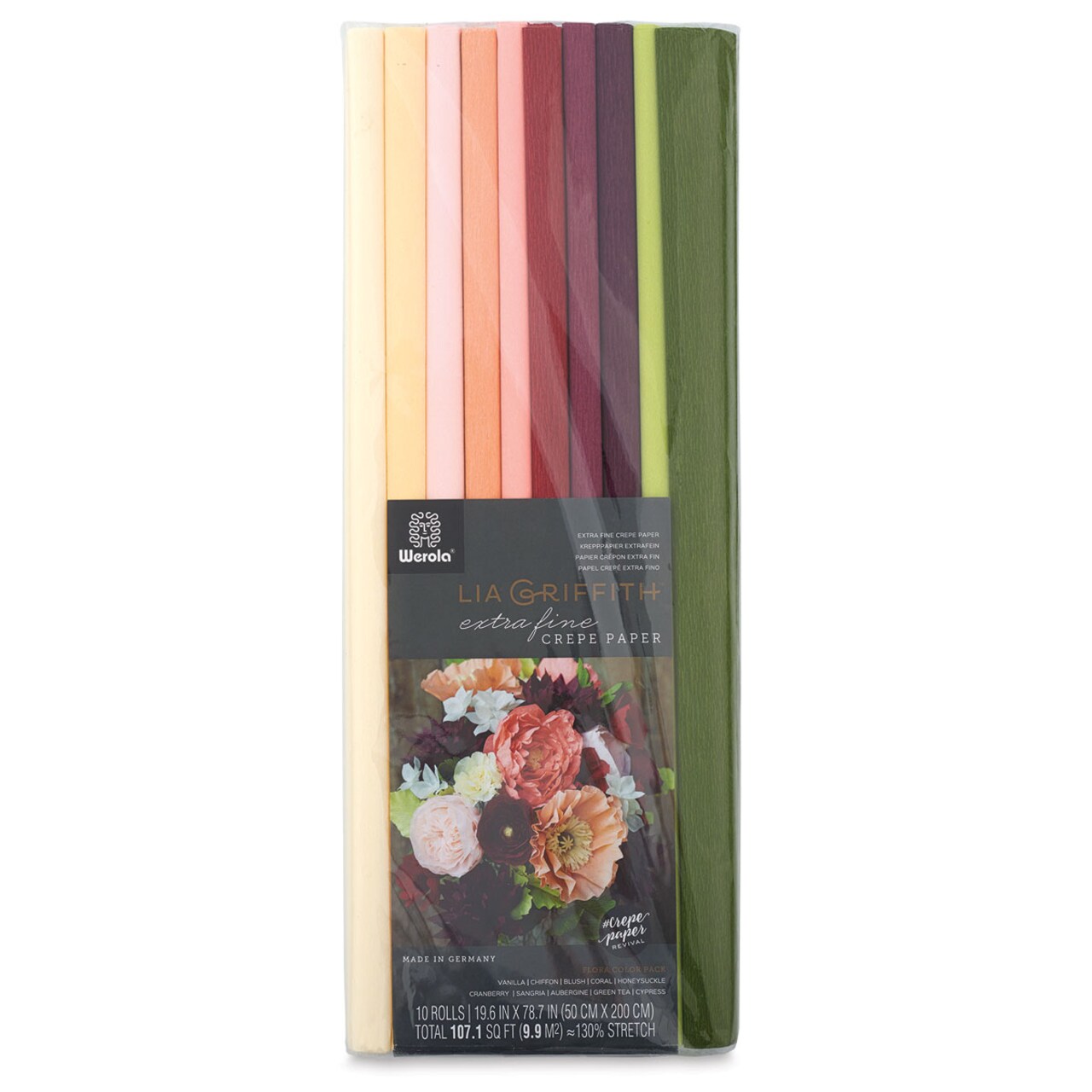 Lia Griffith Crepe Paper - Extra Fine, Floral Colors, Set of 10 Rolls
